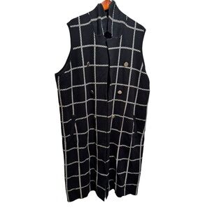 Rachel Zoe Sleeveless Collared Plaid Windowpane Long Blazer Black Vest 3X NWT